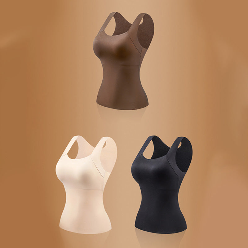 Camiseta de tirantes térmica con cuello en U y sujetador incorporado para mujer